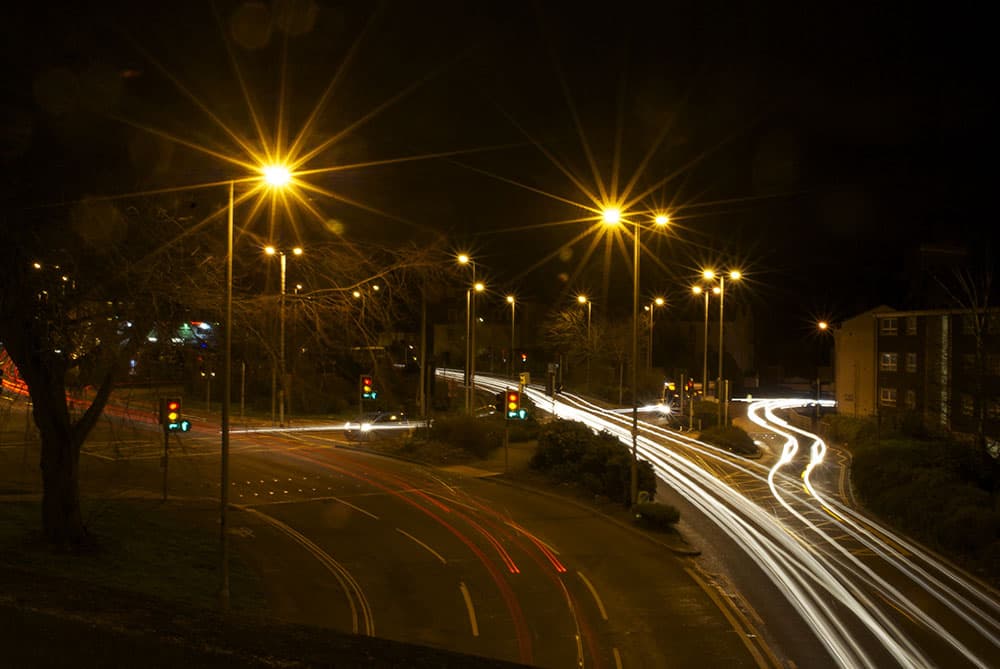 street lighting on a busy road
